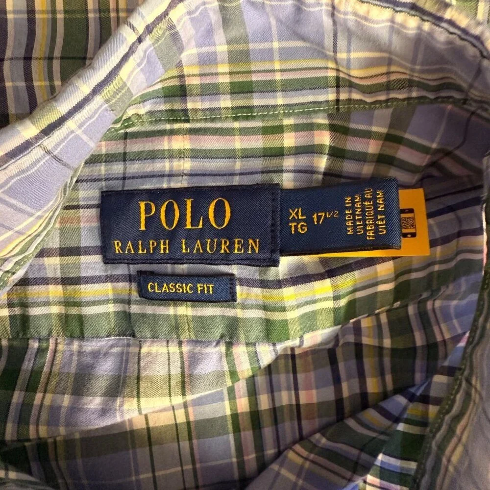 Polo Ralph Lauren Men's Classic Fit Plaid Button-Down Shirt XL Blue/Green Preppy